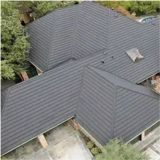 a roof of a house with trees